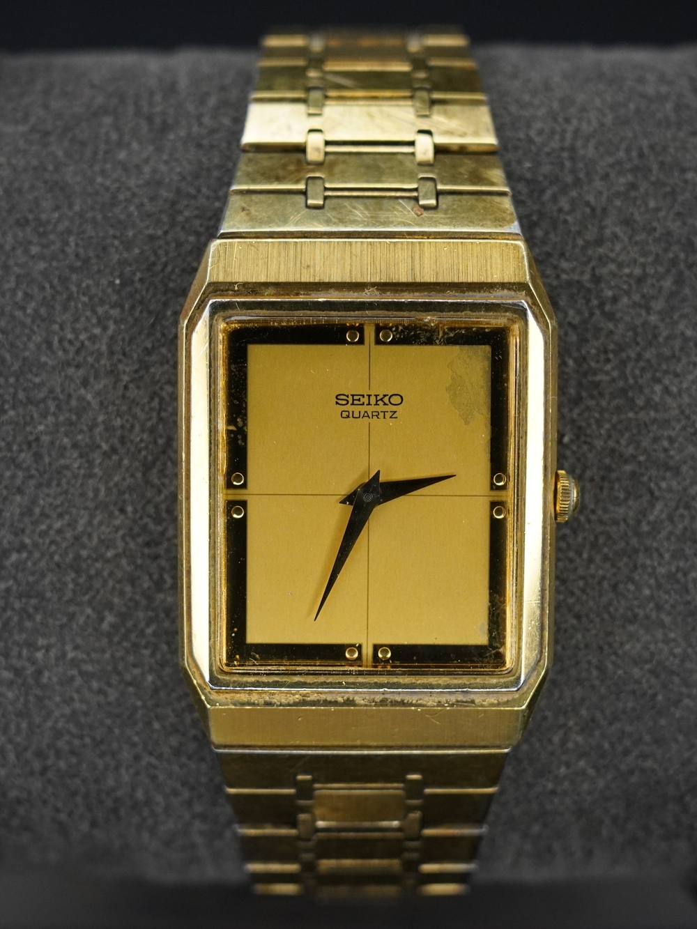 Vintage Seiko 6530-5159 R0 Quartz Gold Tone Rectangular Men's Analog Watch
